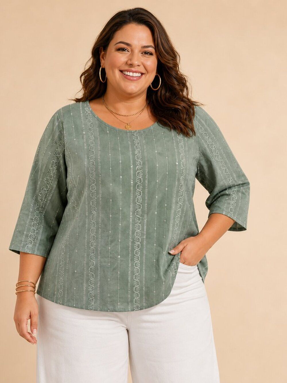 Ruby Rd Sage Green Embroidered 3/4 Sleeve Blouse – Size Large